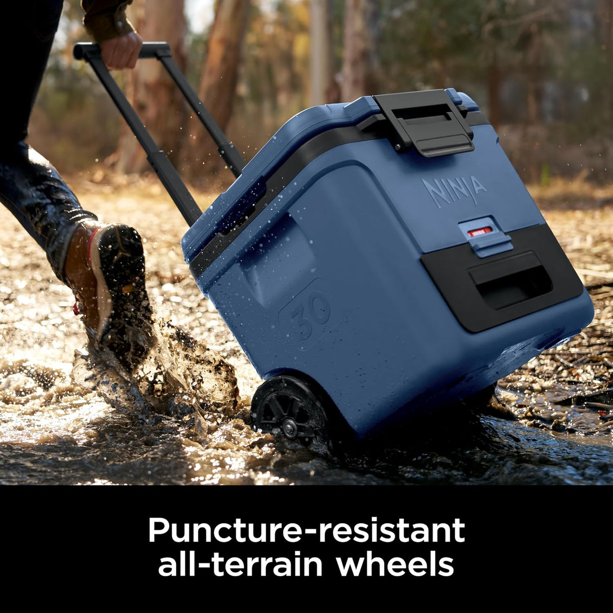 Ninja FrostVault 30qt Cooler with Wheels, Dry Storage, Lakeshore Blue | Ninja FrostVault's 30-qt capacity holds 48 cans, keeps food cool & dry, and rolls easily on all-terrain wheels