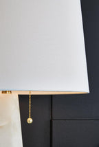 Signature Design by Ashley Laurellen Alabaster Table Lamp, Dual Pull Chain | White stone resin blend, 60W max per socket, Marble table lamp alternative, Luxe modern bedroom decor, 90-inch power cord