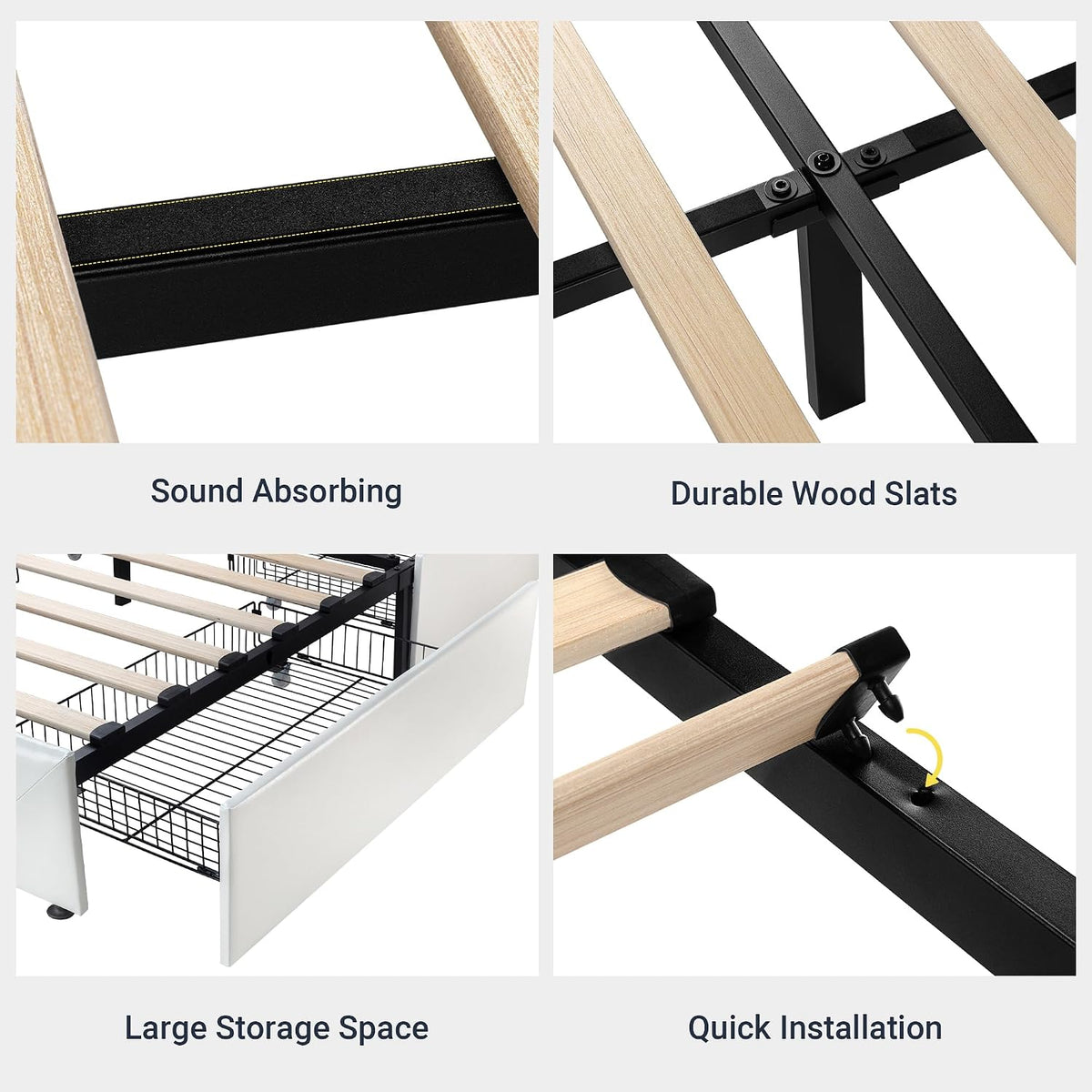 Allewie Queen Size Storage Bed Frame with 4 Underbed Drawers, Upholstered Platform Bed with Adjustable Headboard, Diamond Button Tufted, Easy Assembly, Noise-Free, No Box Spring Needed, White