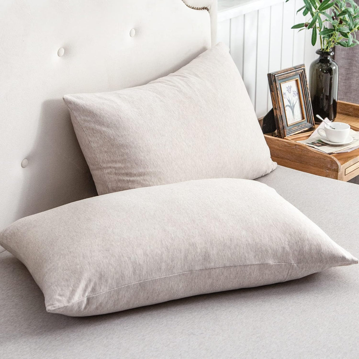 PURE ERA Jersey Knit Pillow Cases Solid Sage Green Standard
