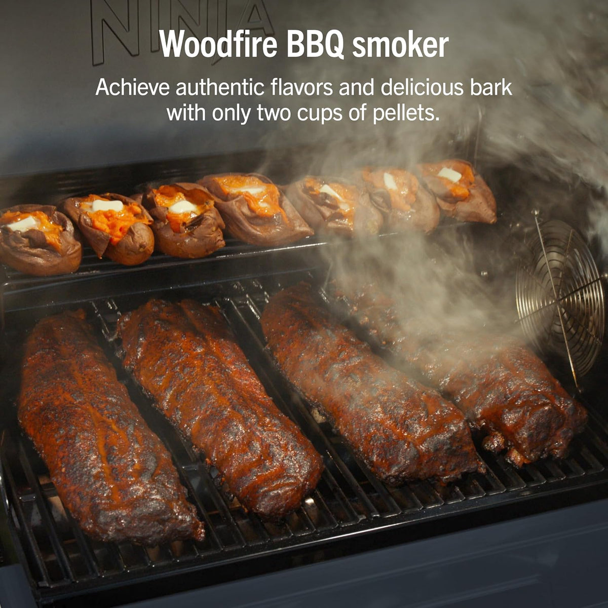 Ninja FlexFlame Grill & Smoker, Electric & Propane, 5-in-1, Blue, PG301BL | Ninja FlexFlame is a 5-in-1 grill, smoker & griddle with precise 200-600°F control, fitting 3 chickens or 4 rib racks