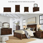 Signature Design by Ashley Porter Traditional Wood Nightstand, Brown | Veneers, wood and engineered wood, 2 smooth-operating drawers, Hidden pull-out tray, Felt bottom, Bun feet