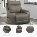 Signature Design by Ashley Dual Motor Power Lift Recliner, Heat & Massage | Fossil suede faux leather, Lift chairs recliners for elderly, Independent back and footrest, Crestmeade Series