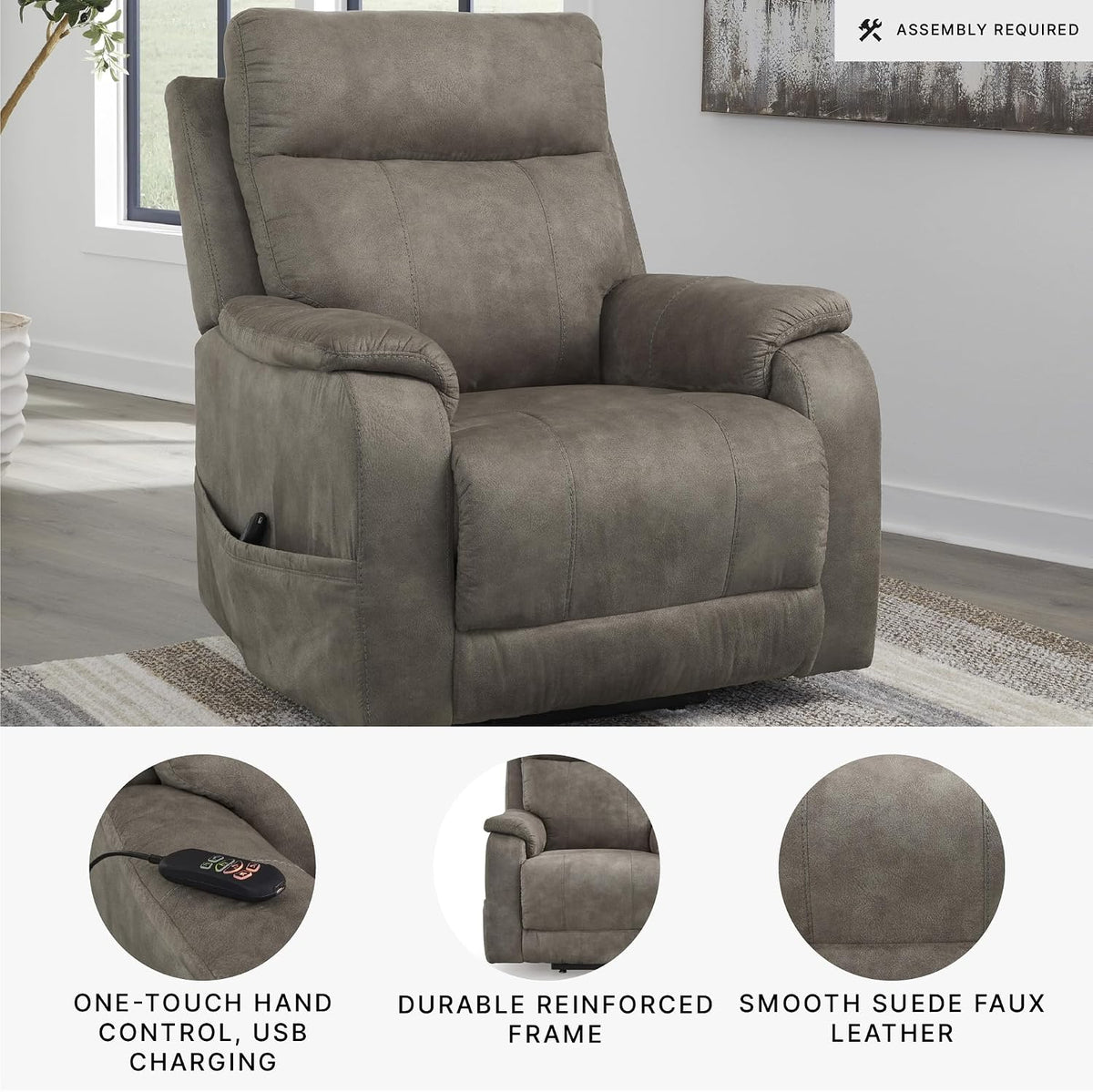 Signature Design by Ashley Dual Motor Power Lift Recliner, Heat & Massage | Fossil suede faux leather, Lift chairs recliners for elderly, Independent back and footrest, Crestmeade Series