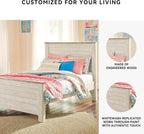 Signature Design by Ashley Coastal Wood Full Panel Bed, Whitewash | Durable engineered wood construction, Rustic whitewash finish, Includes headboard, footboard, and rails, Willowton Series