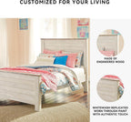 Signature Design by Ashley Coastal Wood Full Panel Bed, Whitewash | Durable engineered wood construction, Rustic whitewash finish, Includes headboard, footboard, and rails, Willowton Series