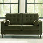 Signature Design by Ashley Loveseat, Olive Green Velvet, Reveon Lakes | Small loveseat for condo spaces, Olive green velvet upholstery, Anti-sag platform foundation, No assembly required