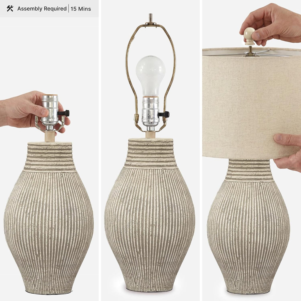 Signature Design by Ashley Layal 29" Table Lamp, Living Room, Beige | Textured paper composite base with 16-inch modified drum shade, 3-way switch for side accents, Stable 10-lb base