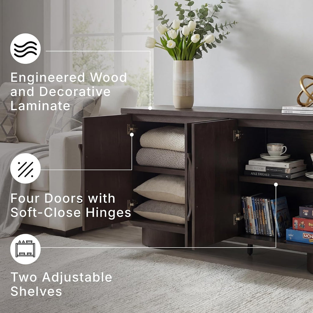 Signature Design by Ashley Accent Cabinet, 72" Dark Brown Credenza, Veeda | Premium oak veneer construction, 72-inch TV stand, Media console with cord management, Contemporary 4-door sideboard