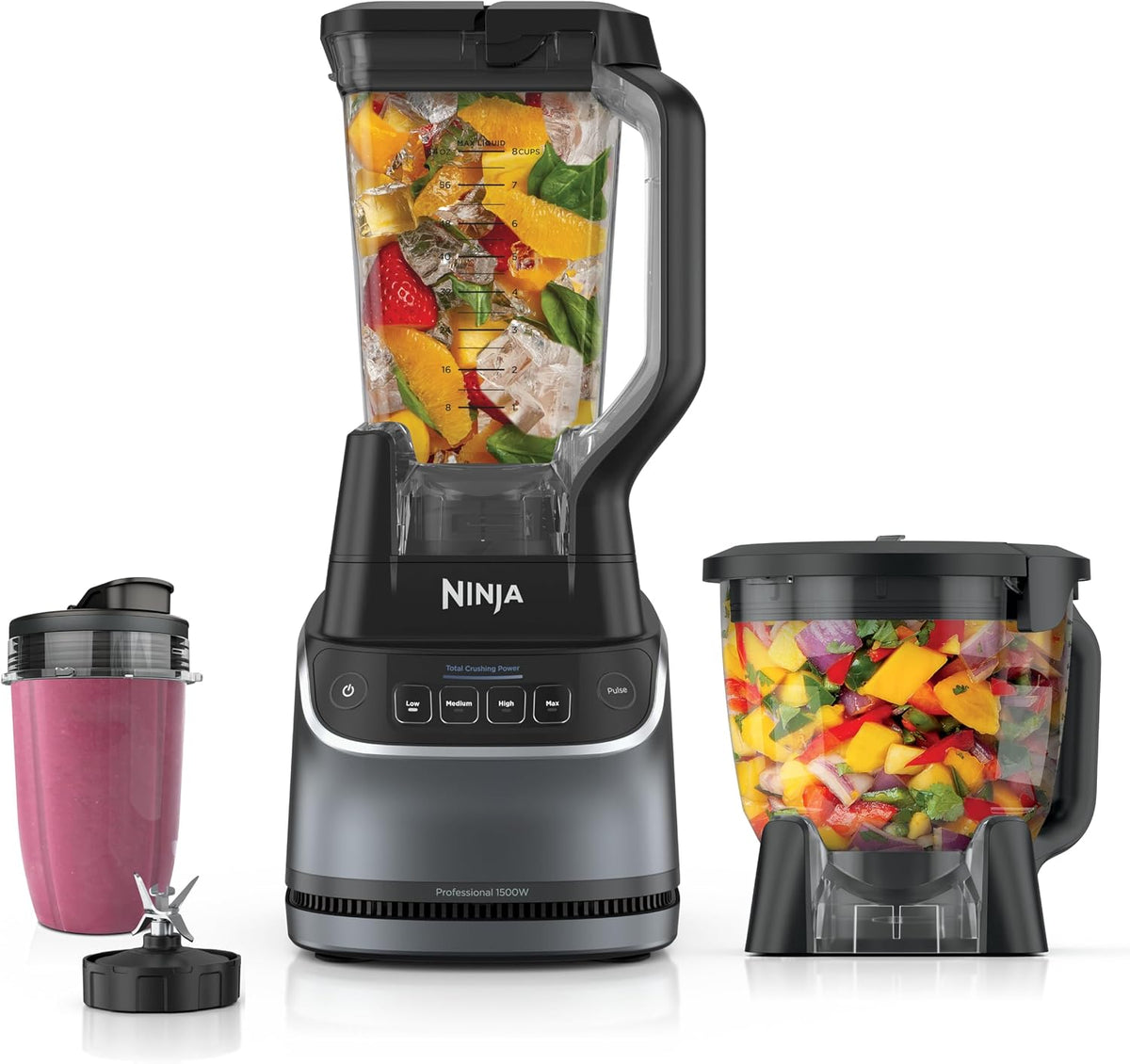Ninja UltraCrush Pro Kitchen System, 1500W, 72oz Blender, Silver, BP401 | Total Crushing Tech for smoothies, ice crush & chopping. 72-oz blender, 8-cup processor & 18-oz to-go cup. 1500W.