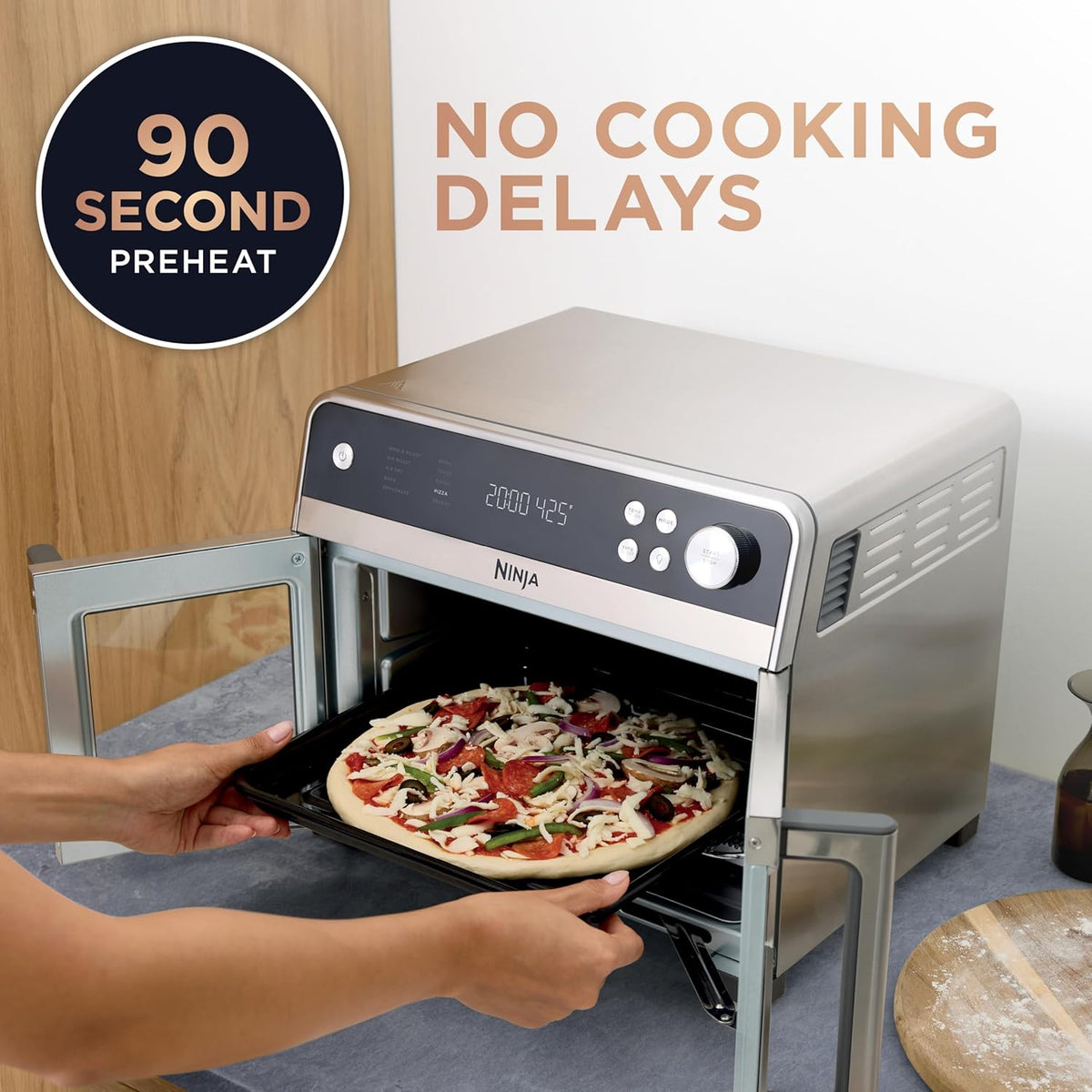 Ninja French Door Premier Air Fry Oven, 10-in-1, 20.3 Qt, Stainless, FO101 | 450F cyclonic air, PFAS-free surface, Air fry, sear crisp, bake, broil, toast, dehydrate