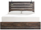 Signature Design by Ashley Drystan Rustic King Size Bed Frame with LED | Rustic brown and gray replicated wood grain with teal accents, Durable engineered wood, Adjustable base compatible
