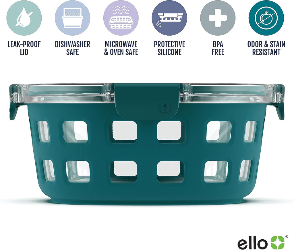 Ello Duraglass 7 Cup Glass Meal Prep Container with Lid, Teal