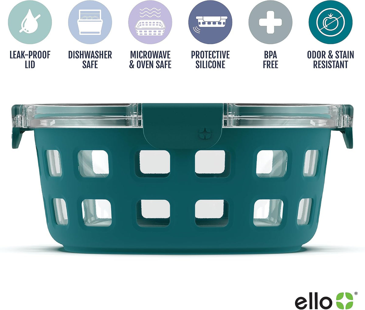 Ello Duraglass 7 Cup Glass Meal Prep Container with Lid, Teal