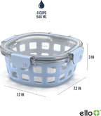 Ello Duraglass 4 Cup Glass Meal Prep Container with Lid, Halogen Blue
