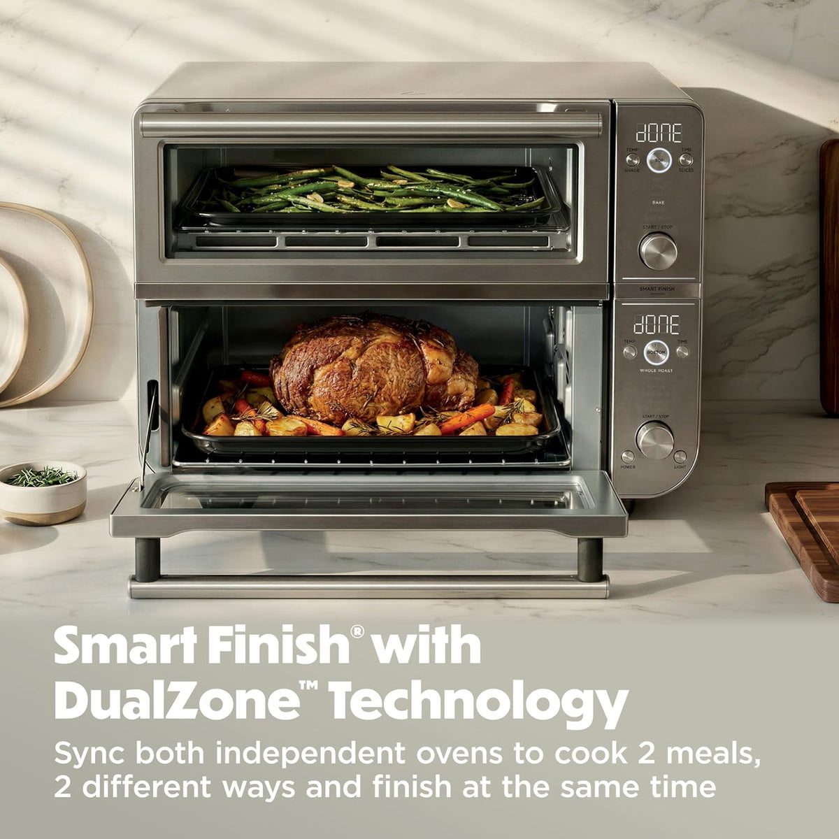 Ninja Double Oven Pro Smart XL, 12-in-1, Silver, DCT821 | QuartzHeat top oven, DualZone, Smart Finish, Fits 4.5 lb chicken & 6 lbs wings, Air fry