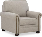 Signature Design by Ashley Gaelon Accent Chair, Dune Beige Chenille Fabric | Soft textured herringbone pattern, Sag-resistant platform foundation for even support, Traditional nailhead trim