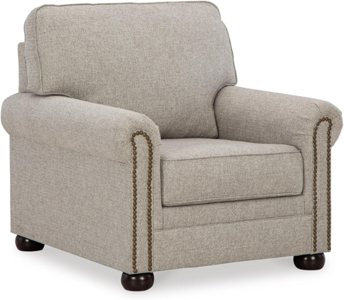 Signature Design by Ashley Gaelon Accent Chair, Dune Beige Chenille Fabric | Soft textured herringbone pattern, Sag-resistant platform foundation for even support, Traditional nailhead trim