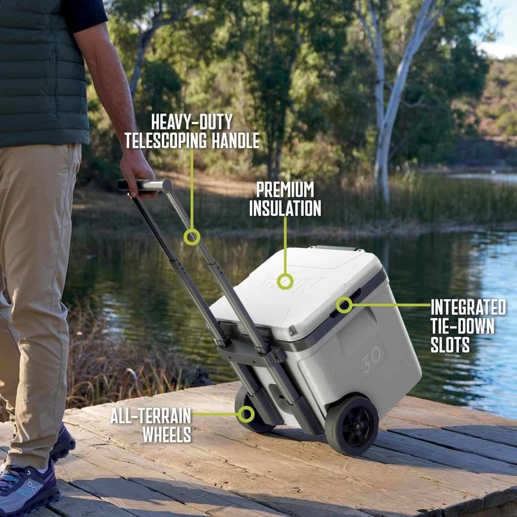 Ninja FrostVault™ 30qt Cooler with Wheels, Dry Storage, Spanish Moss | Ninja FrostVault's 30-qt capacity holds 48 cans, keeps food cool & dry, and rolls easily on all-terrain wheels