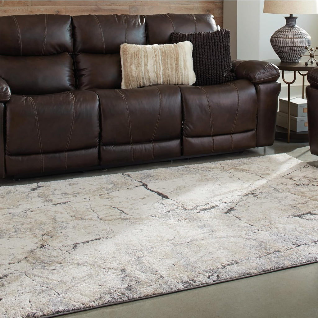 Signature Design by Ashley Wyscott Living Room Rug, 8x10 Modern Abstract | 17 mm high-low pile polyester and polypropylene, Exact 7'10" x 10'3" dimensions, Natural jute backing