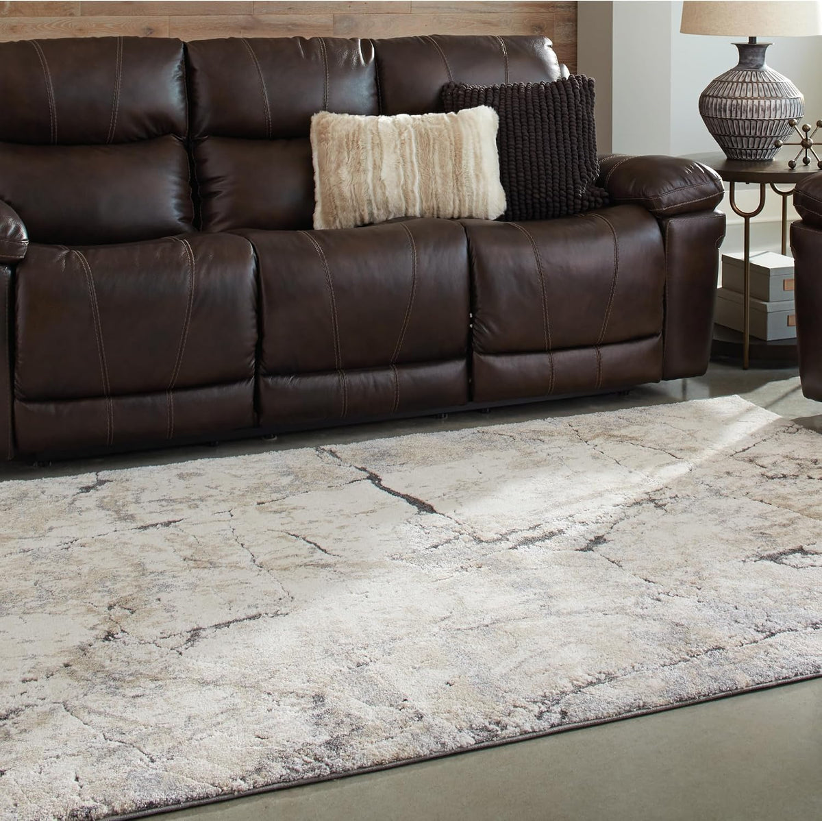 Signature Design by Ashley Wyscott Living Room Rug, 8x10 Modern Abstract | 17 mm high-low pile polyester and polypropylene, Exact 7'10" x 10'3" dimensions, Natural jute backing
