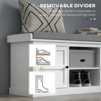 HOMCOM Shoe Bench with Seat, Cushion, 2 Cabinets, Adjustable Shelf, White