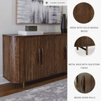 Signature Design by Ashley Mango Wood Accent Cabinet with Doors, Sideboard | Heavyweight construction in rich dark brown, Elegant vertical fluting, Curved sides, Wire management, Amickly Series