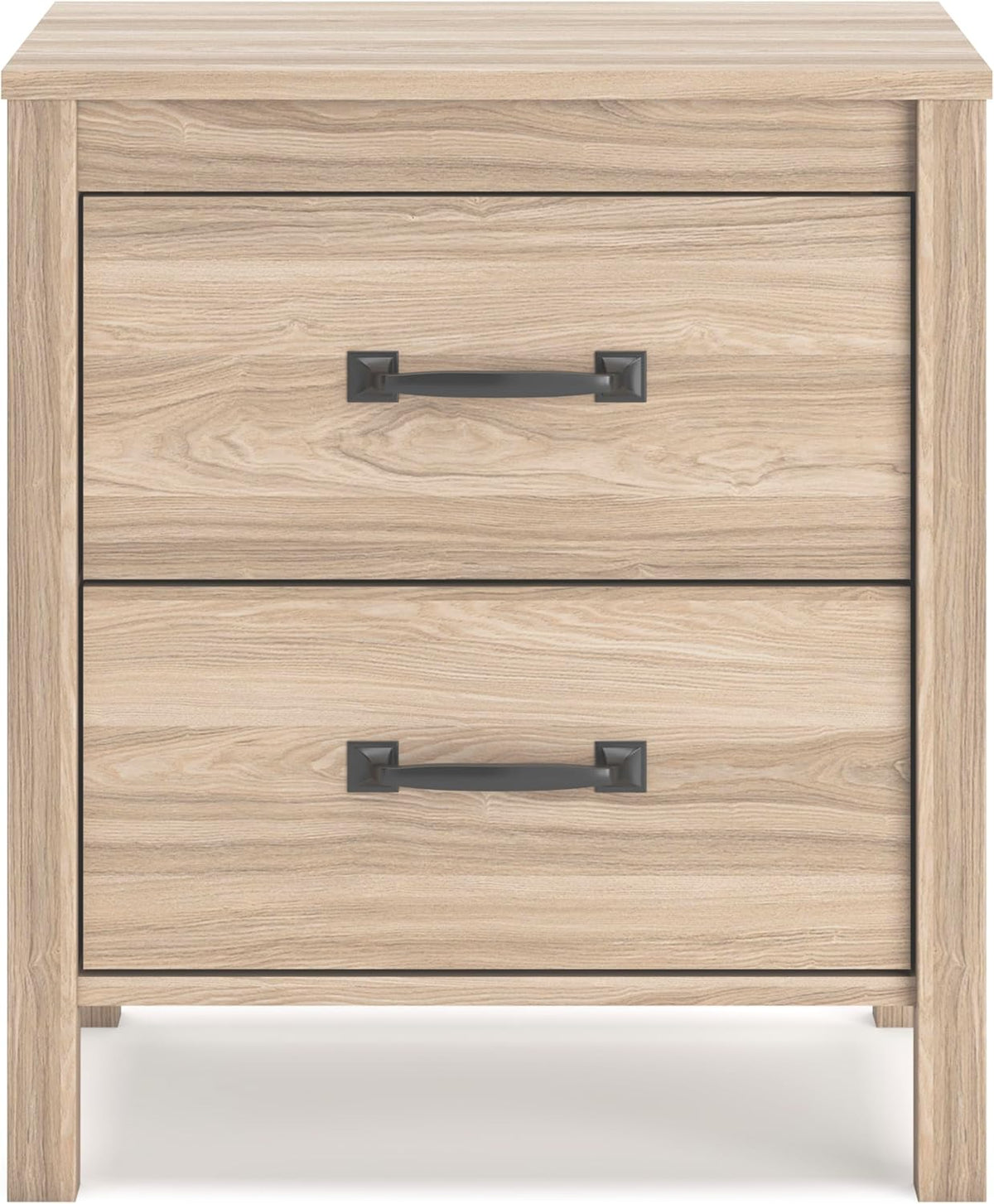 Signature Design by Ashley Battelle Nightstand, Mid Century Modern 2 Drawer Bedside Table, Engineered Wood Construction for Bedroom Storage, Light Oak Finish, 22 inches W
