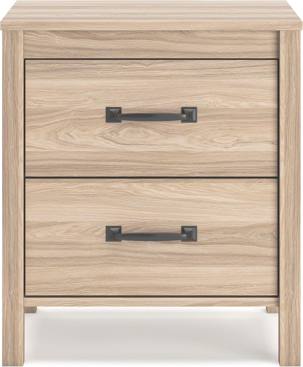 Signature Design by Ashley Battelle Nightstand, Mid Century Modern 2 Drawer Bedside Table, Engineered Wood Construction for Bedroom Storage, Light Oak Finish, 22 inches W