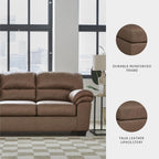 Signature Design by Ashley Caramel Faux Leather Sofa, No Assembly Required | Anti-sag platform deck, Caramel 98% polyester and 2% PU blend, Contemporary 3-seater design, Walker Point Series