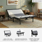 Signature Design by Ashley King Adjustable Bed Frame, Lumbar & Audio | Charcoal gray metal and polyester frame, Multi-color under-bed lighting with motion sensor, 3-year non-prorated warranty