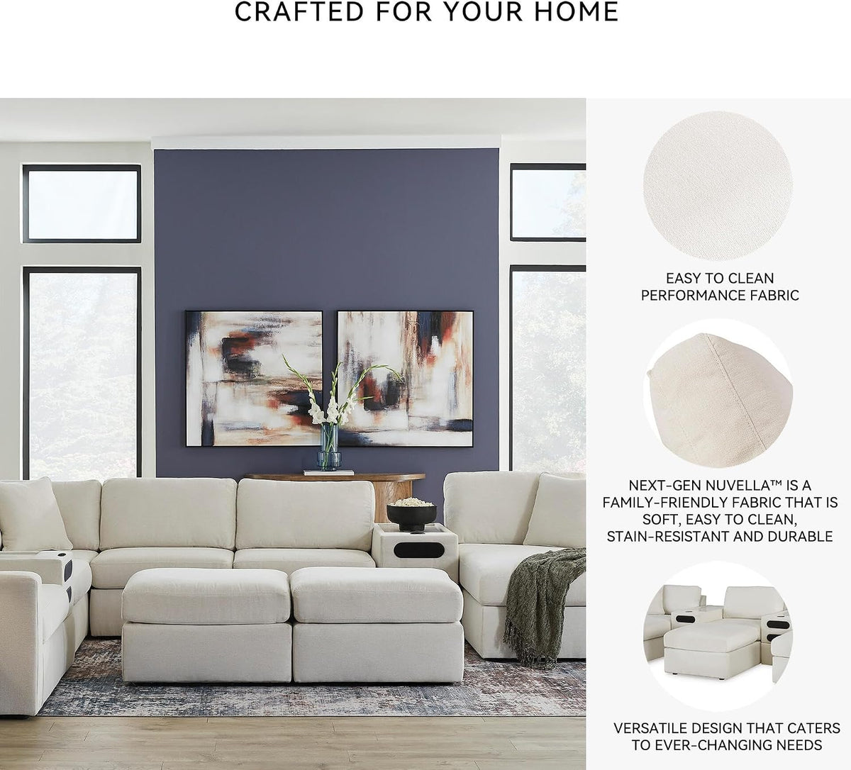 Signature Design by Ashley Modmax Square Oversized Accent Ottoman, Oyster | Stain-resistant Next-Gen Nuvella polyester, Durable reinforced frame, 32-inch square design for coffee table use