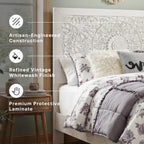 Signature Design by Ashley Panel Bed Frame, White Full Size, Paxberry | Boho carved floral medallion, Adjustable height headboard, Durable engineered wood, Standard full size mattress fit