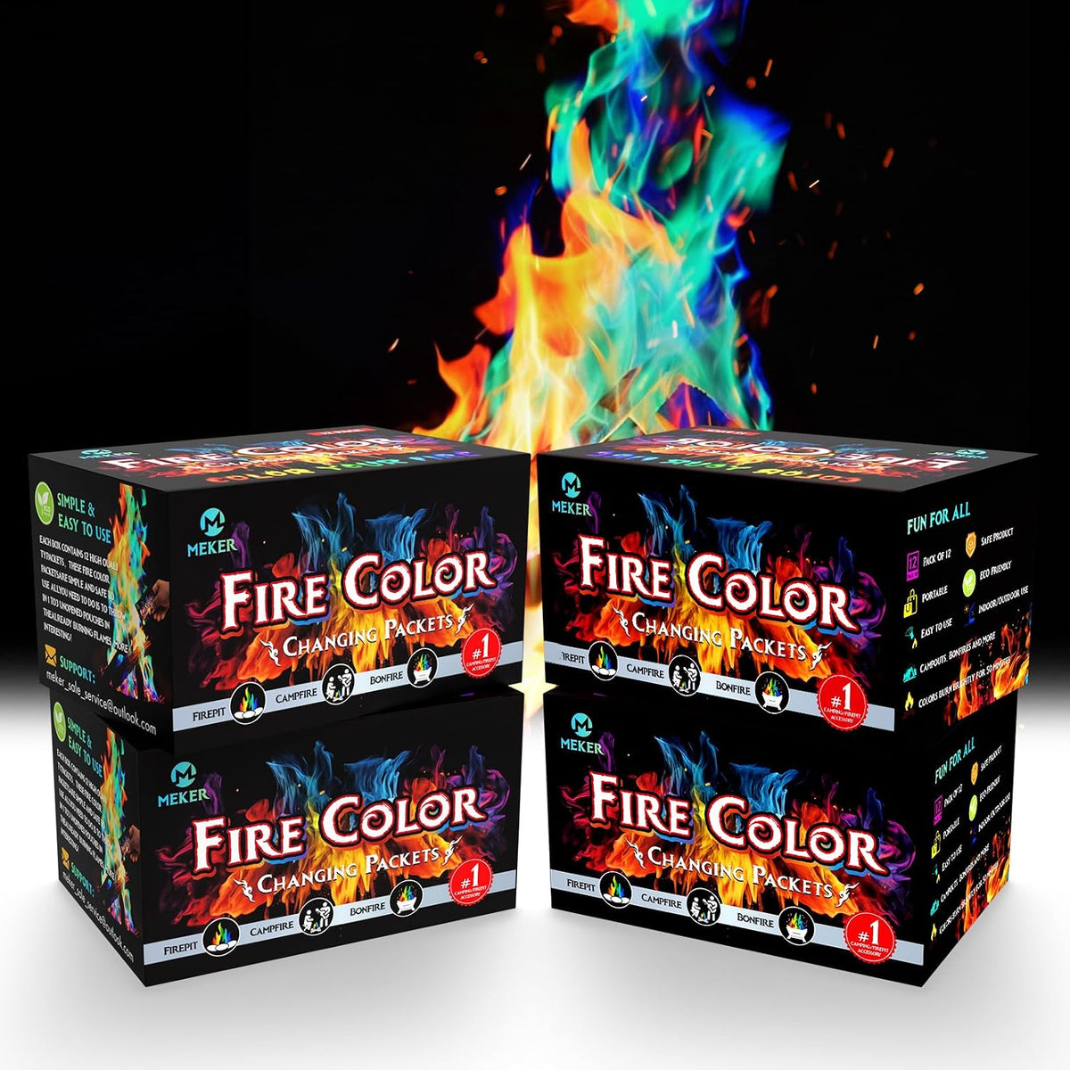 MEKER Fire Color Changing Packets - Fire Pit, Campfires, Outdoor Fireplaces, Bonfire - Magic Colorful Changing Fire - Perfect Fire Camping Accessories for Kids & Adults (12 Pack)