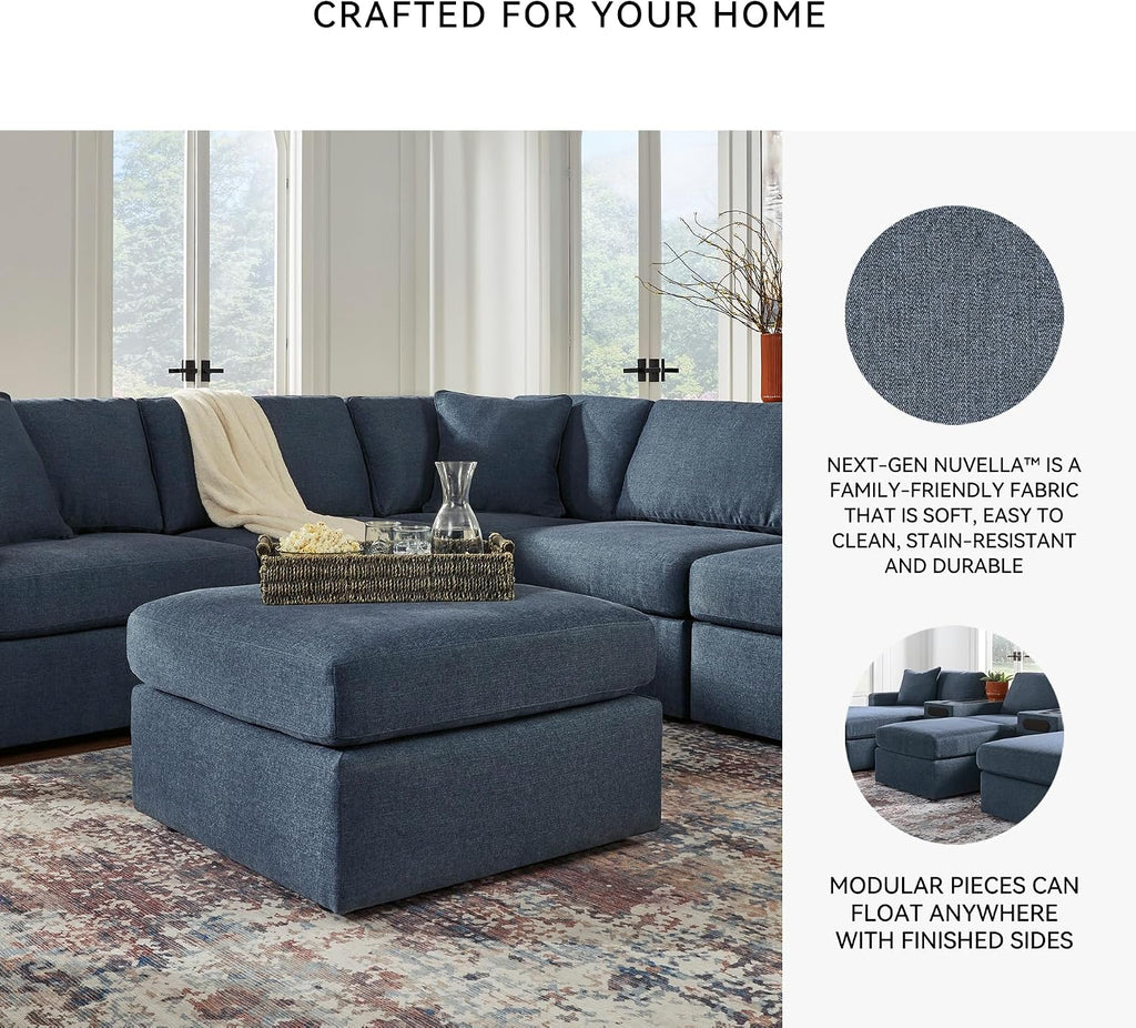Signature Design by Ashley Modmax Oversized Square Accent Ottoman, Ink Blue | Stain-resistant Next-Gen Nuvella performance fabric, 32 in square footprint, Fits modular sectionals, No assembly required