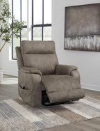 Signature Design by Ashley Dual Motor Power Lift Recliner, Heat & Massage | Fossil suede faux leather, Lift chairs recliners for elderly, Independent back and footrest, Crestmeade Series