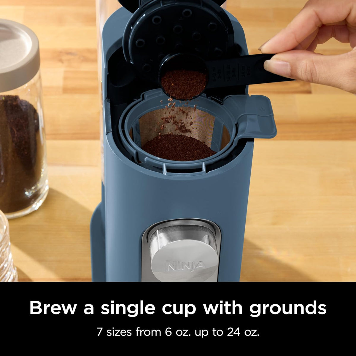 Ninja Pods & Grounds Iced Coffee Maker, K-Cup Pod Compatible, Blue, PB041BL | Single-Serve, Brews Grounds, Compact Design, 56-oz. Reservoir, 6-oz. Cup to 24-oz. Travel Mug Brew Sizes