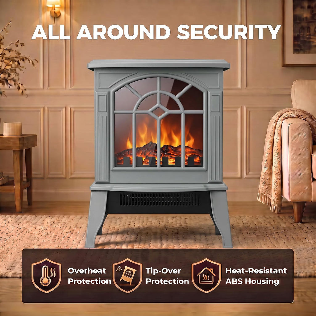 HOMCOM Freestanding Electric Fireplace LED Flame Effect 1000W/2000W, Grey