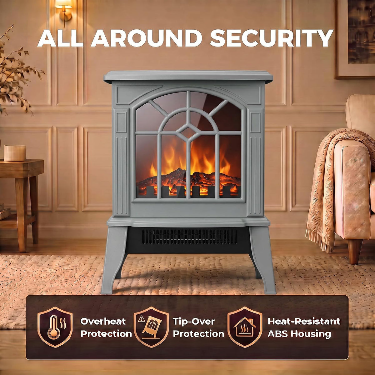 HOMCOM Freestanding Electric Fireplace LED Flame Effect 1000W/2000W, Grey