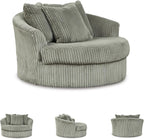 Signature Design by Ashley Lindyn Oversized Round Swivel Accent Chair, Fog | Plush textured cord upholstery, Sag-resistant platform foundation, Reversible seat cushion, No assembly required
