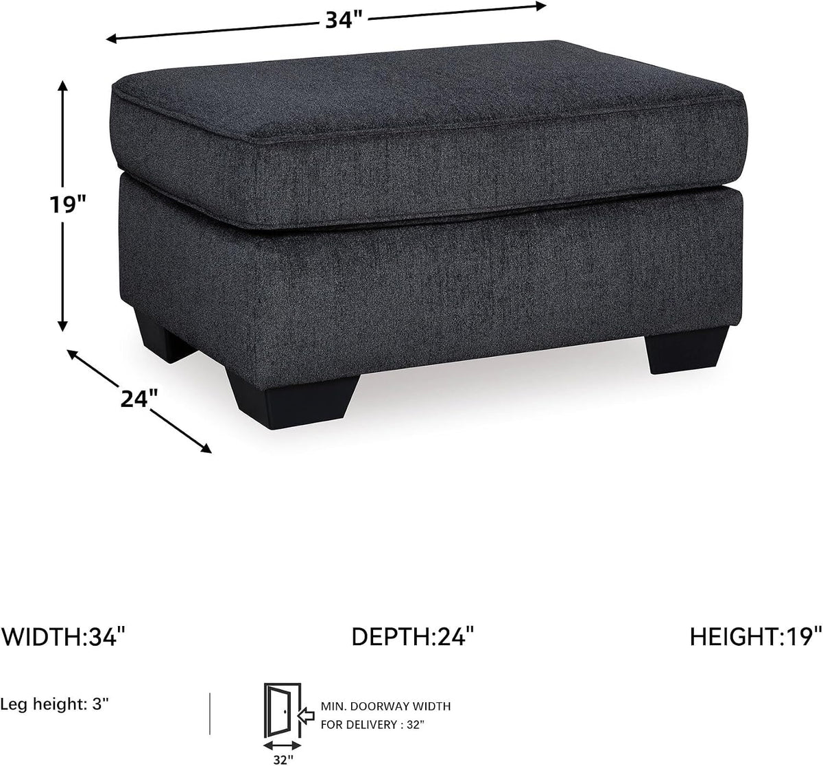 Signature Design by Ashley Rectangular Chenille Living Room Ottoman, Gray | Plush slate-toned polyester upholstery, Sturdy reinforced frame, 34x24-in profile for casual spaces, Altari Series