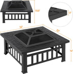 Yaheetech Multifunctional Fire Pit Table 32in Square Metal Firepit Stove