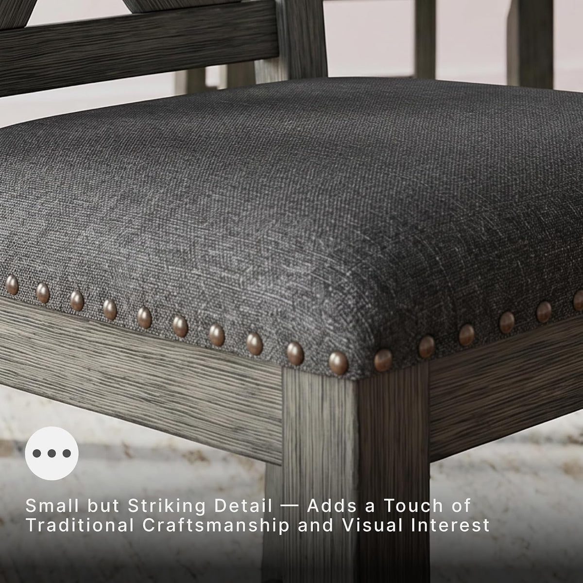 Signature Design by Ashley Caitbrook Counter Height Dining Table Set for 6 | Hardwood solids, Acacia veneer and MDF substrate table, 6 upholstered space-saving stools, Antiqued gray wash finish