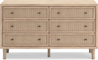 Signature Design by Ashley 6 Drawer Bedroom Dresser, Light Oak, Cielden | Textured beige faux cane fronts, Bronze knobs, Quick assembly, Contemporary coastal bedroom decor