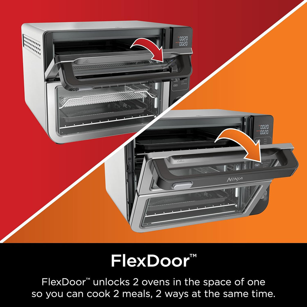 Ninja Double Oven, 12-in-1, FlexDoor, Stainless Steel, DCT401 | FlavorSeal, Smart Finish, Air fry, bake, broil, roast, toast, pizza, fits 6 lbs wings