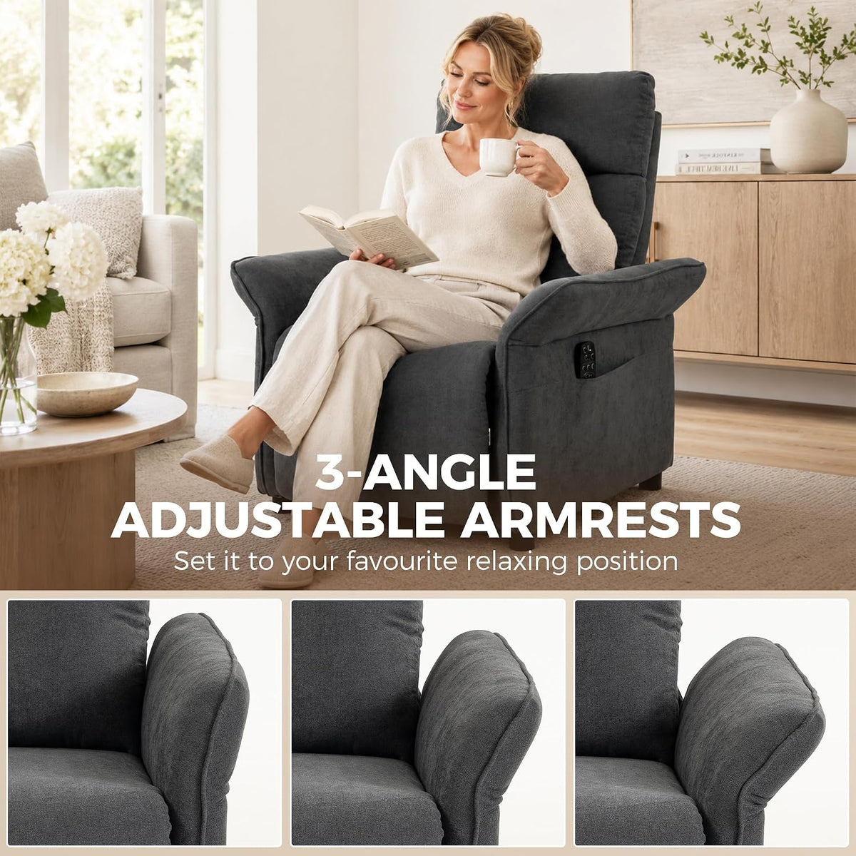 HOMCOM Recliner Armchair Push Back Recliner Chair, Dark Grey