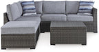 Signature Design by Ashley Petal Road 4-Piece Outdoor Patio Furniture Set, Modular Loveseat Sectional with Storage Table, Rust-Free Aluminum and Resin Wicker, Ideal for Backyard Seating, Gray