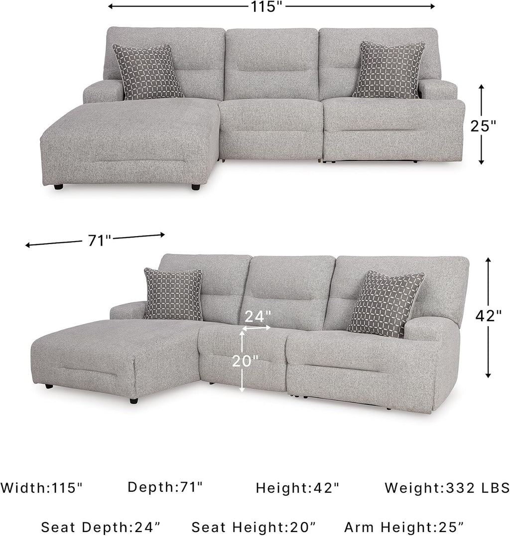 Signature Design by Ashley 3-Piece Modular Power Reclining Sectional | L-shape zero-gravity recline, Stain-resistant Next-Gen Nuvella fabric, Fits 36-inch doorway, Acklen Place Series