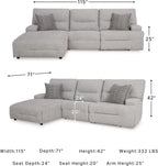 Signature Design by Ashley 3-Piece Modular Power Reclining Sectional | L-shape zero-gravity recline, Stain-resistant Next-Gen Nuvella fabric, Fits 36-inch doorway, Acklen Place Series