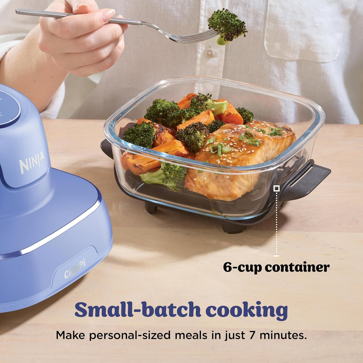 Ninja Crispi Glass Air Fryer, 4-in-1, Frosted Lilac, FN101PR | Max crisp, bake, air fry, recrisp, 450F max, 4 Qt and 6 Cup containers, PFAS-free glass